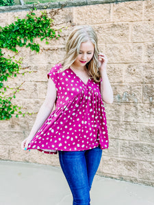 Berry Pink Animal Printed Flouncy Vneck Top