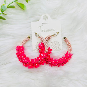 Seedbead Floral Hoop Earrings