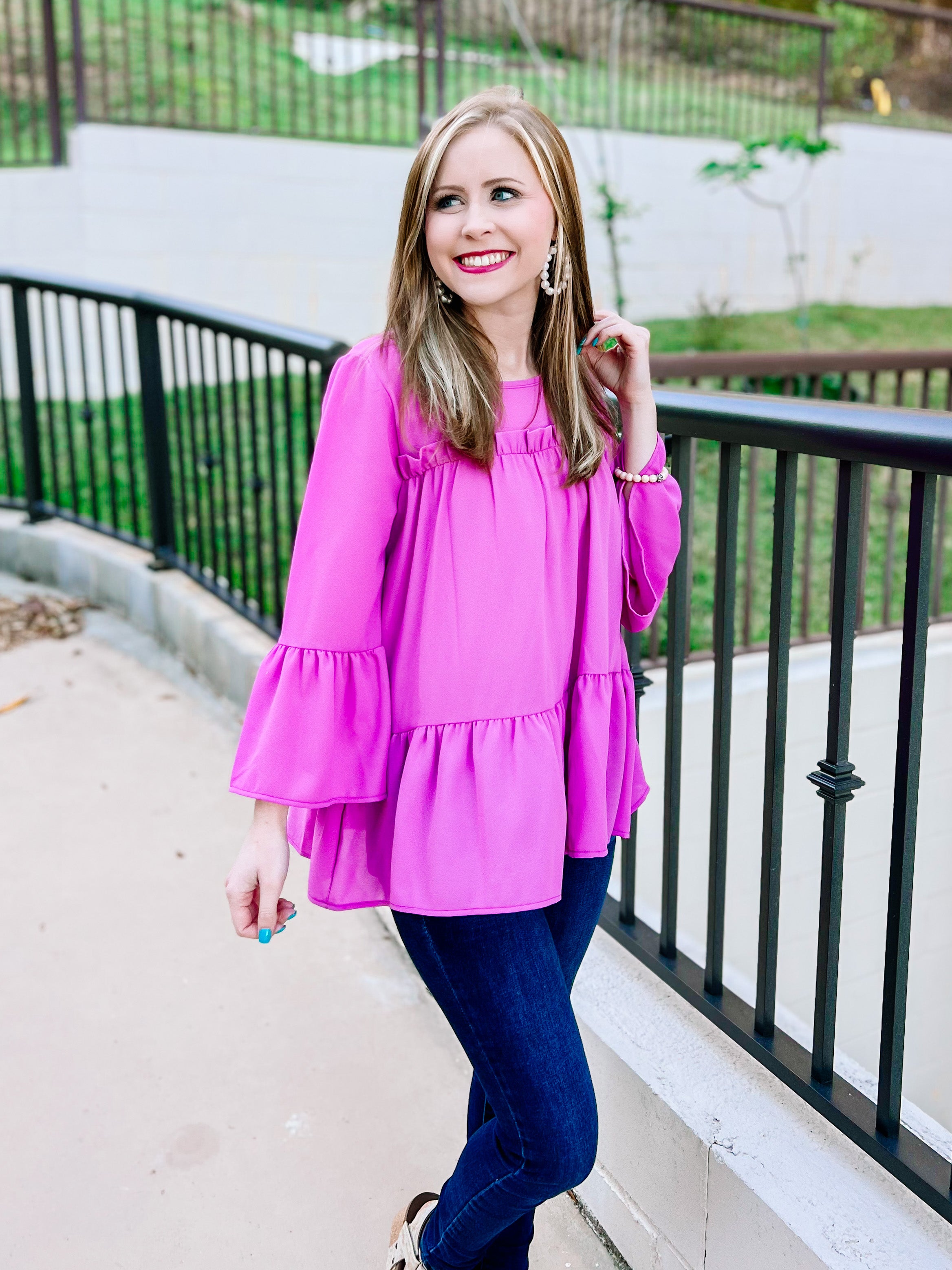 Orchid Frilly Woven Ruffle Blouse- SALE