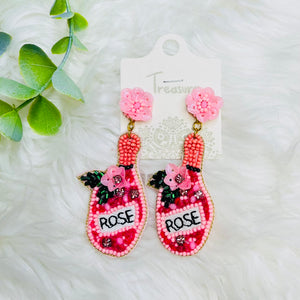 Rose' Champagne Pink Floral Seedbead Earrings