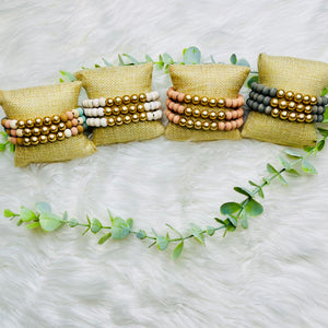 Wood Gold Beaded Bracelets Set of 3