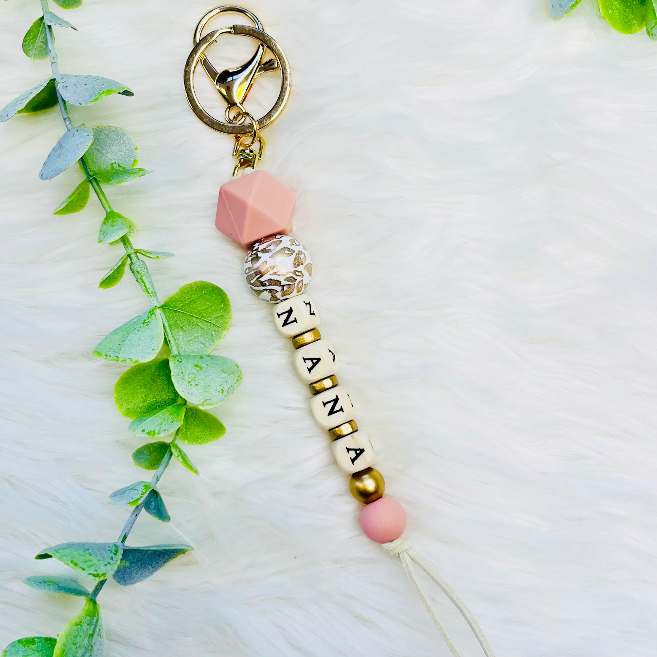 Grandma Names Wood Beaded Tassel Keychain