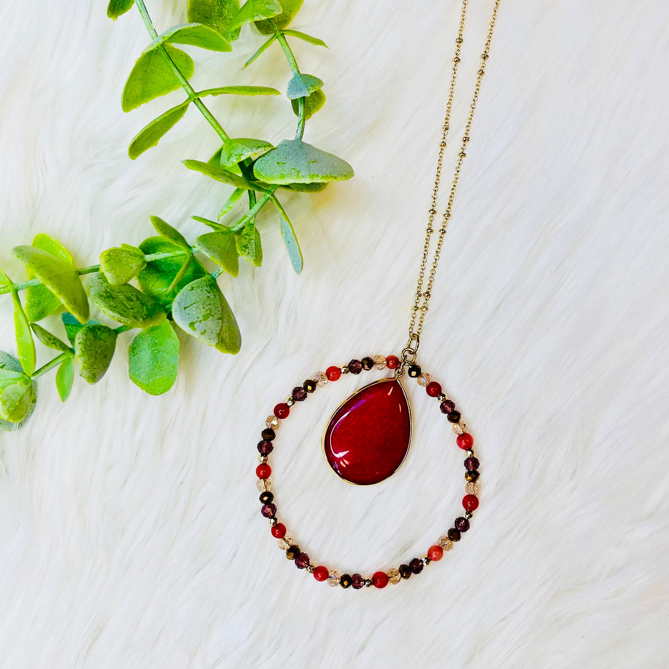 Circle Teardrop Beaded Necklace