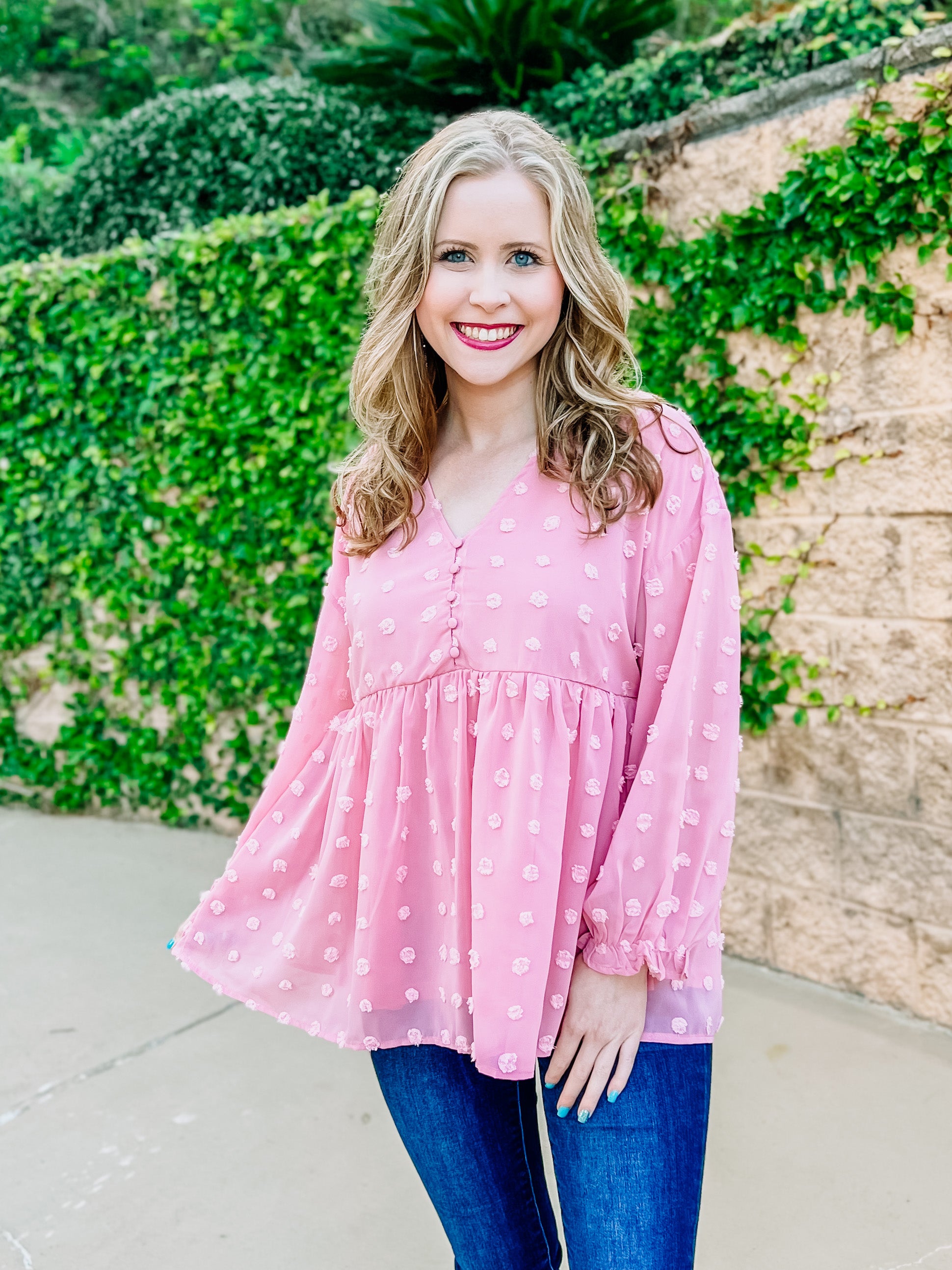 Pink Swiss Dot Top- SALE- SMALL & LARGE AVAILABLE