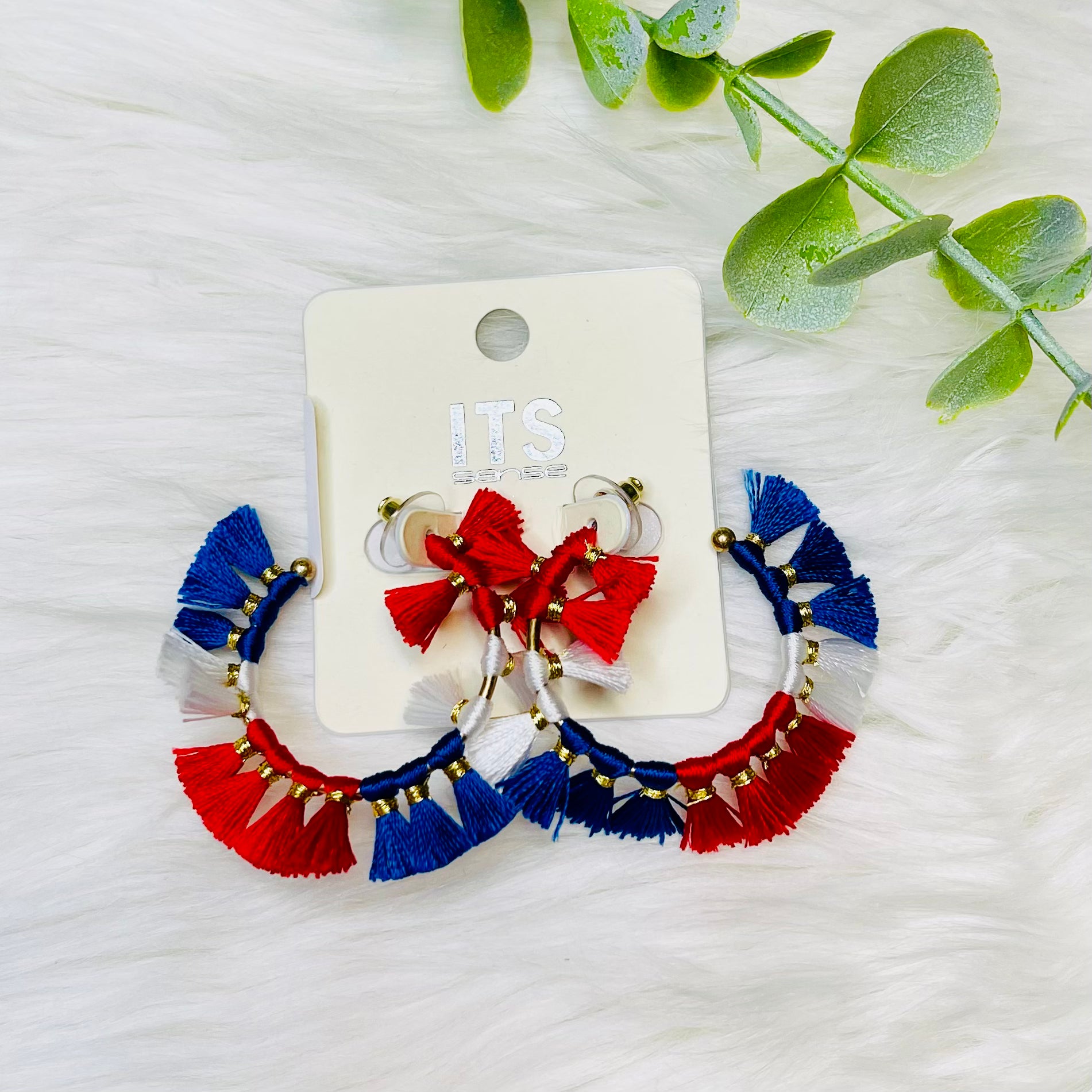 Red White Blue Tassel Round Earrings