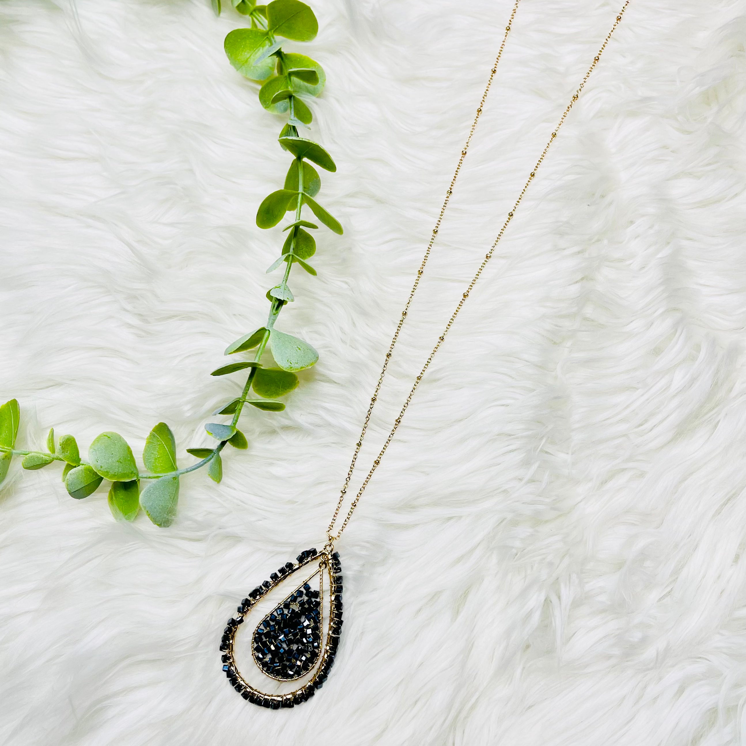 Metal Beaded Teardrop Double Necklace