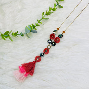 Flower Beaded Ombre Tassel Neckalce