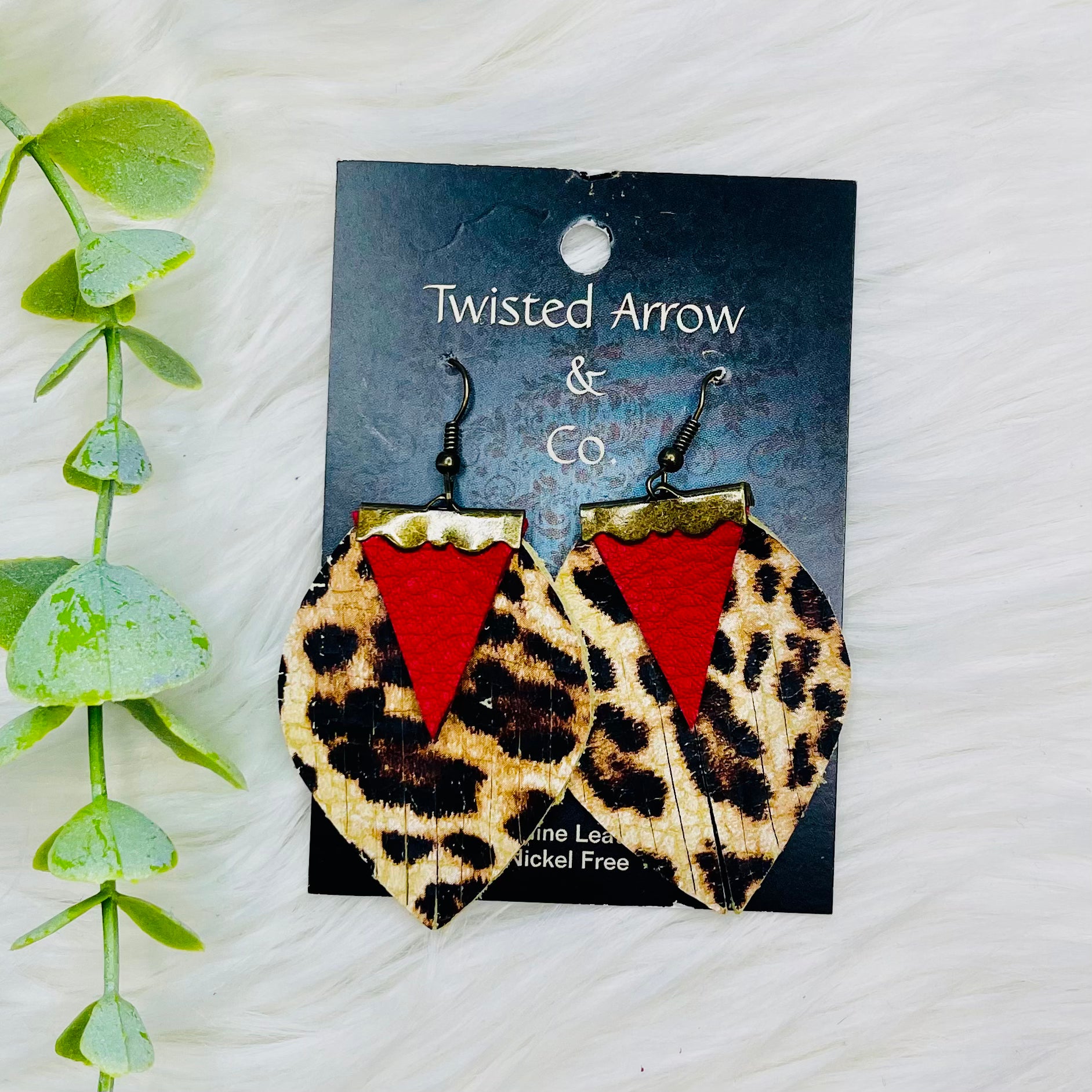 TA & CO Red Triangle Leopard Teardrop Earrings