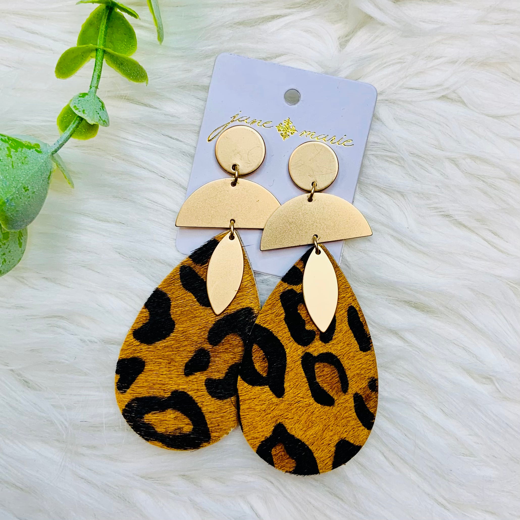 Leopard Textured Gold Geometric Earrings