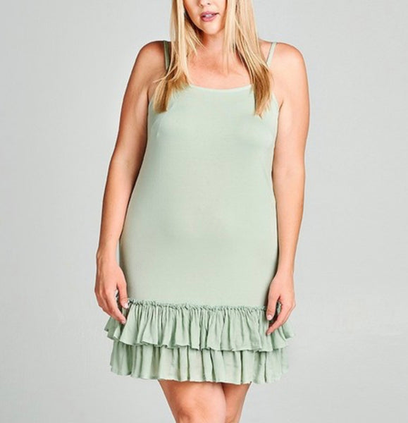 Double Ruffle Hem Dress Extender Tank- PLUS- SALE – Pink