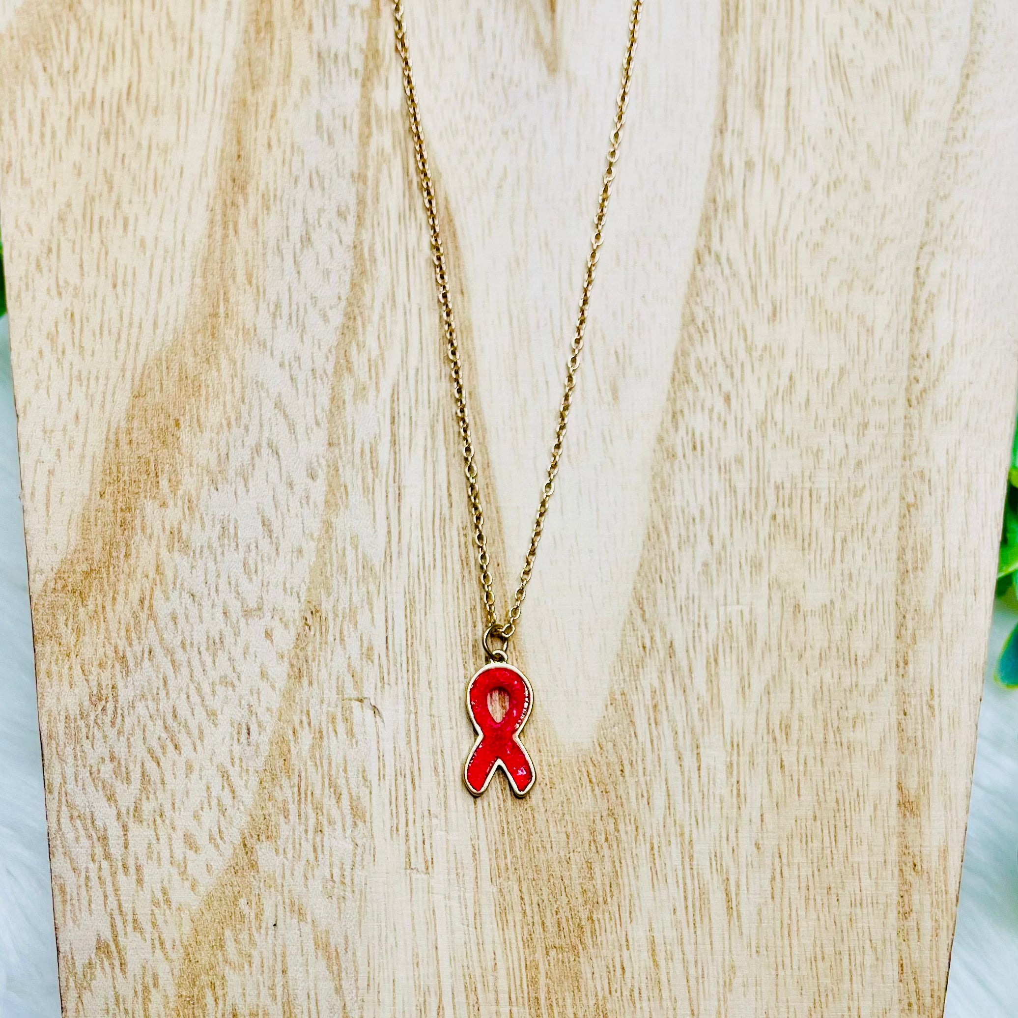 Breast Cancer Ribbon Druzy Necklace