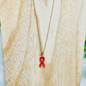 Breast Cancer Ribbon Druzy Necklace