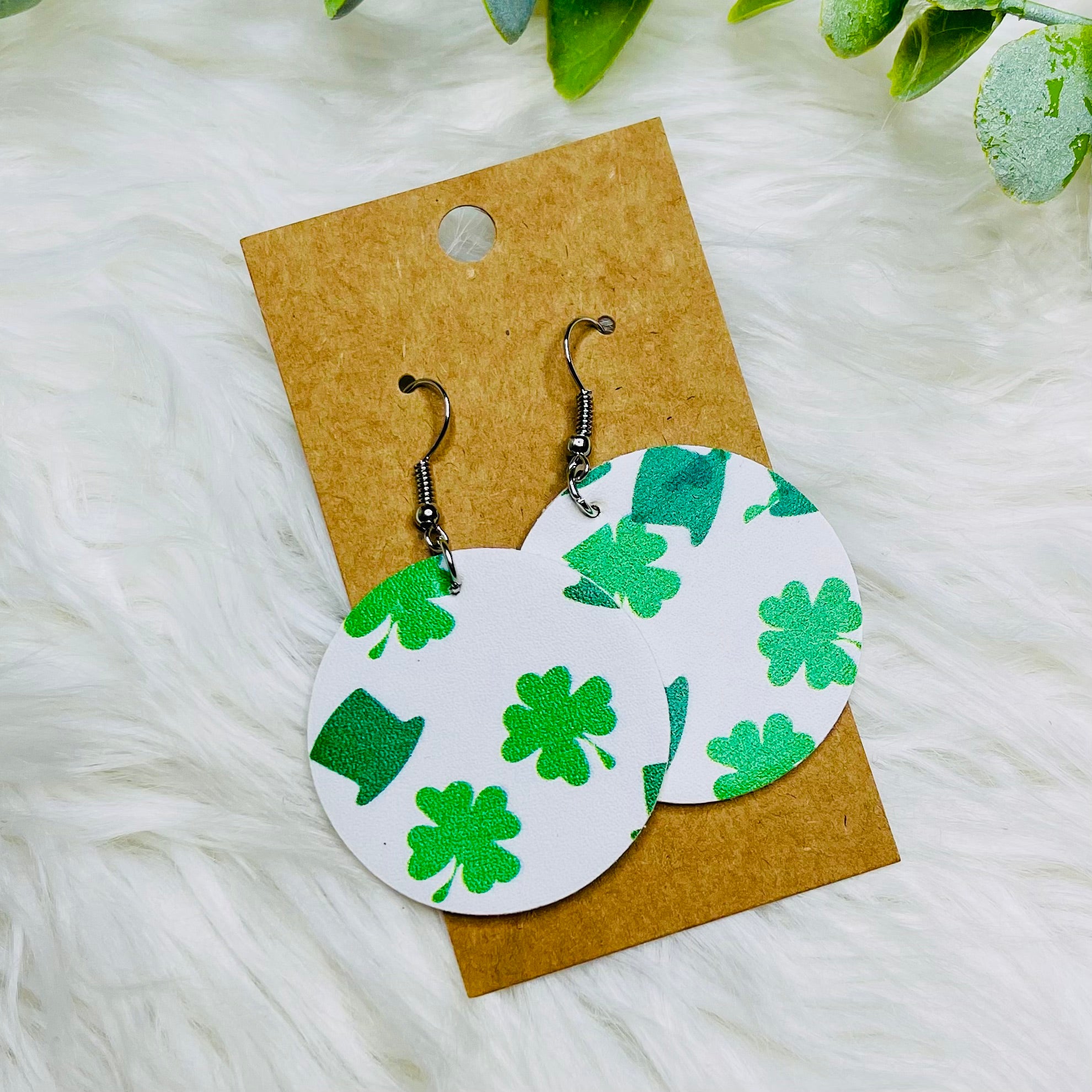 St. Patricks Day Faux Leather Earrings- SALE
