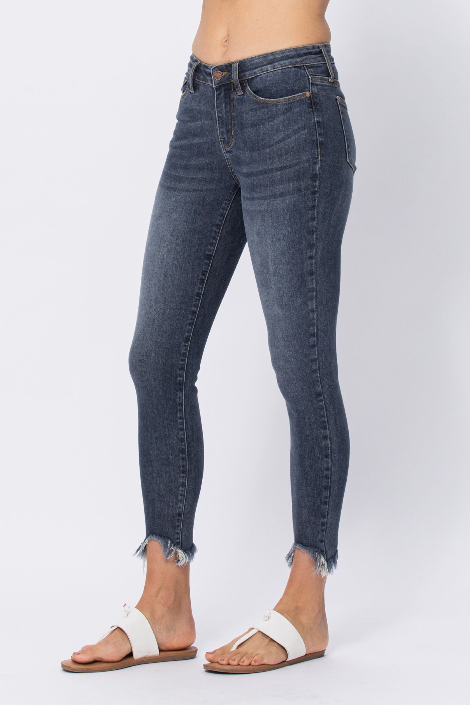 Judy Blue Midrise Sharkbite Hem Skinny Denim- SIZE 0/24