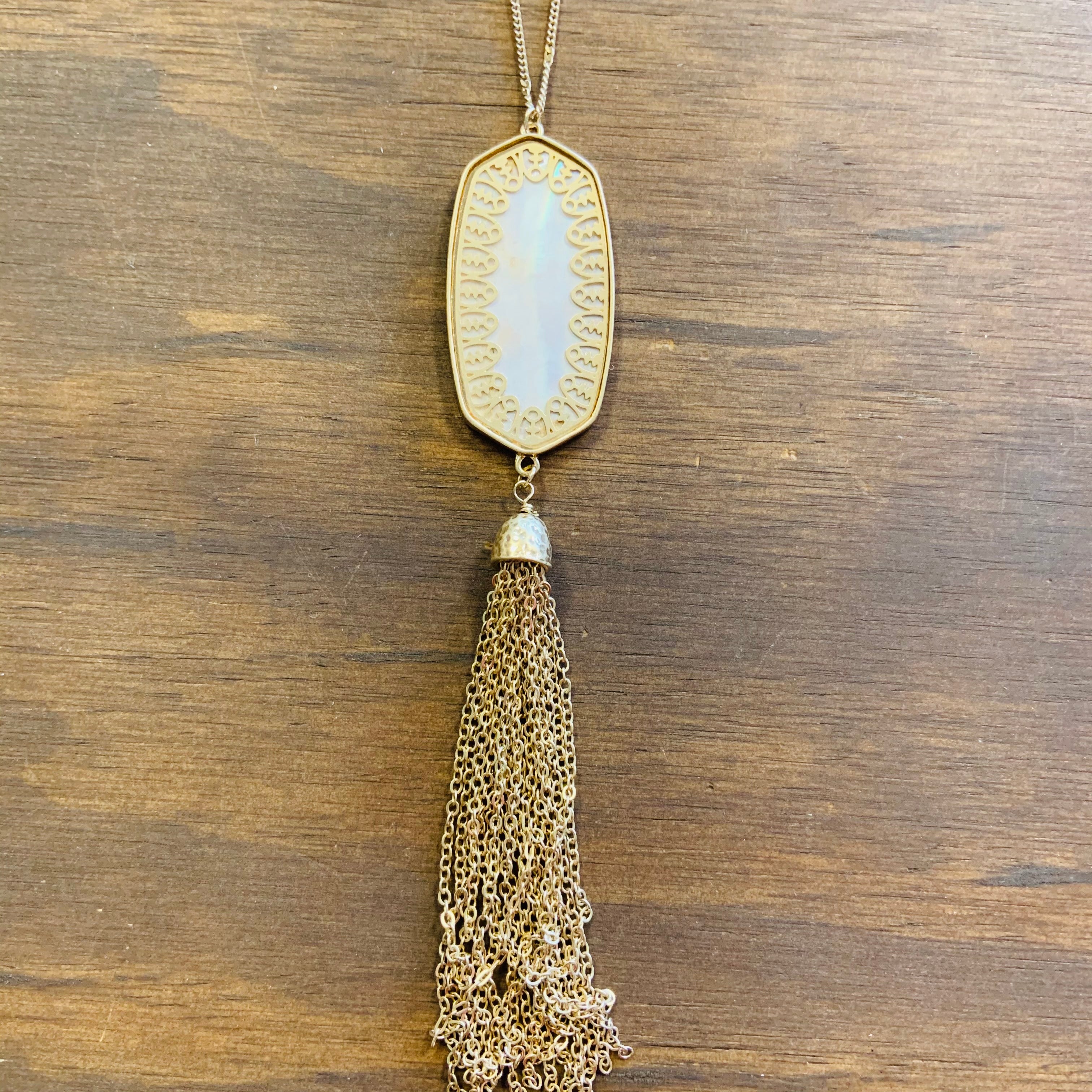 Oval Stone Tassel Necklace