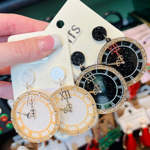 Clock New Years Earrings