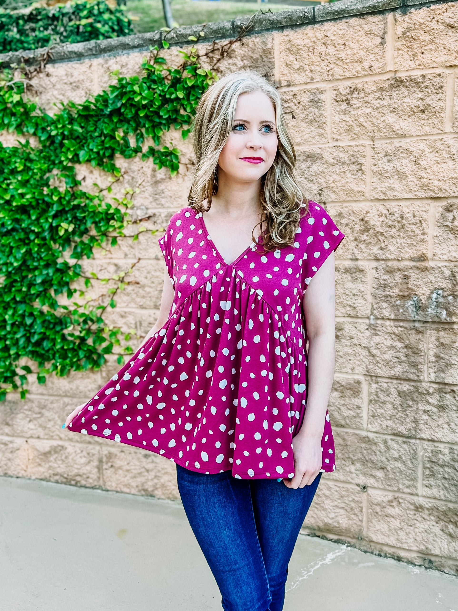 Berry Pink Animal Printed Flouncy Vneck Top