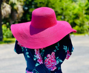 Fuchsia Straw Floppy Sun Hat