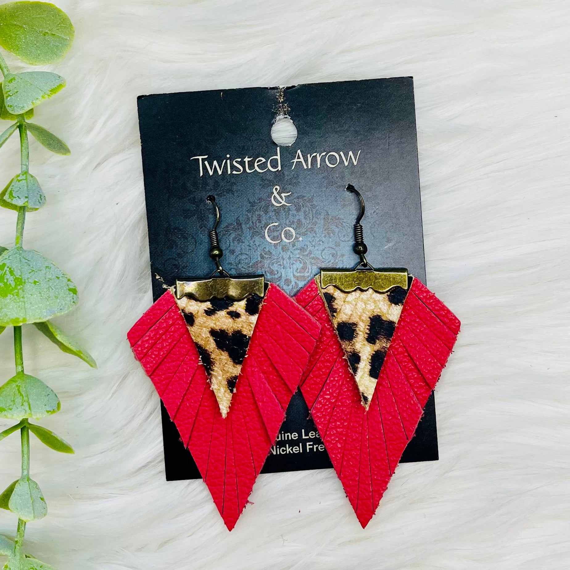 TA & CO Coral Leopard Triangle Diamond Earrings