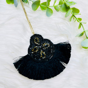 Black Beaded Tassel Fan Necklace