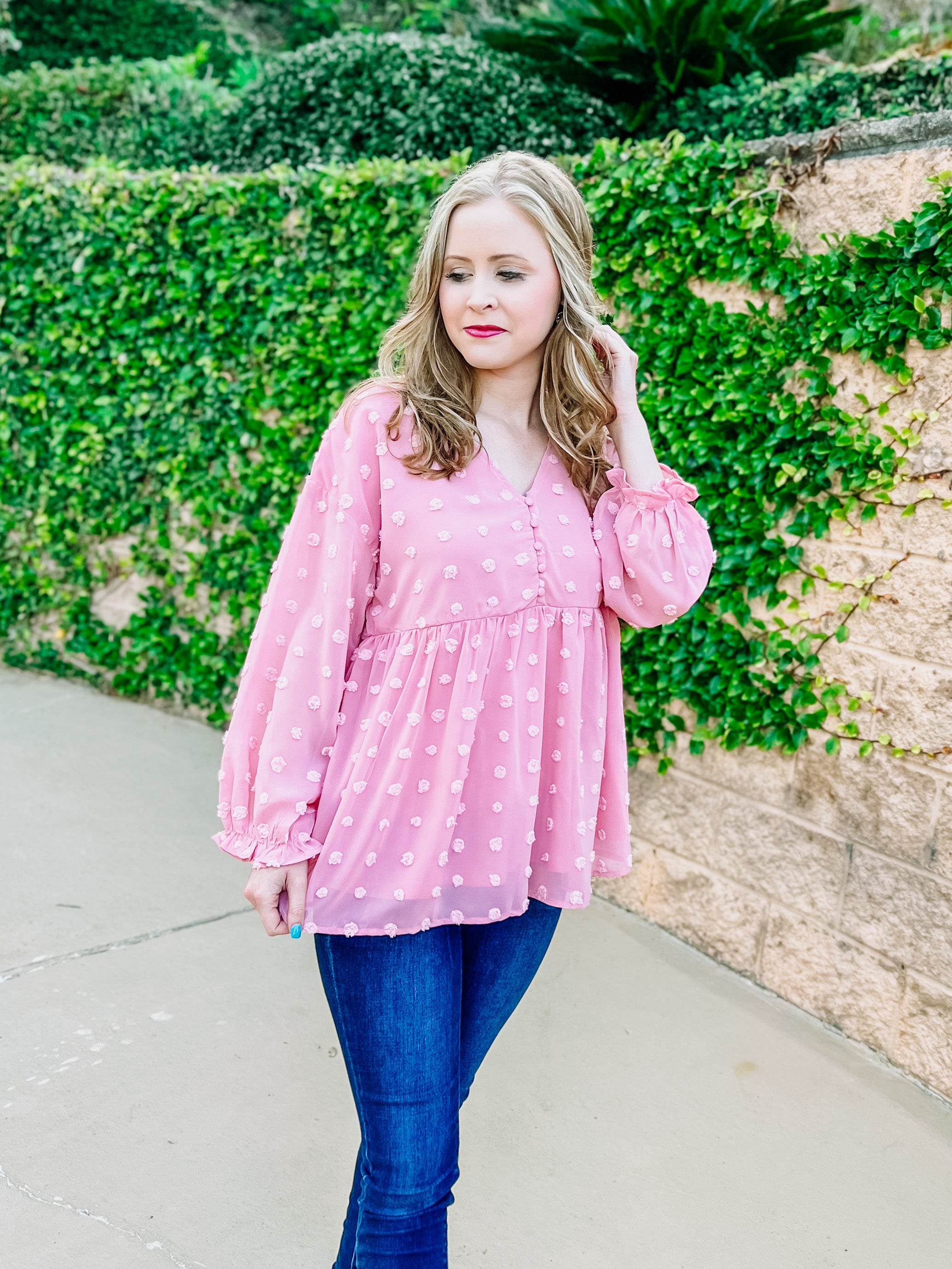 Pink Swiss Dot Top- SALE- SMALL & LARGE AVAILABLE