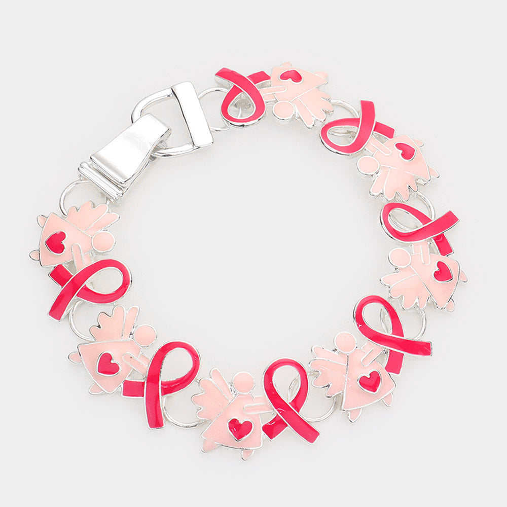 Pink Ribbon Breast Cancer Chain Bracelet