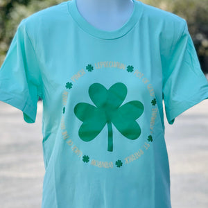 Mint St Pattys Day Words Clover Circle Tee