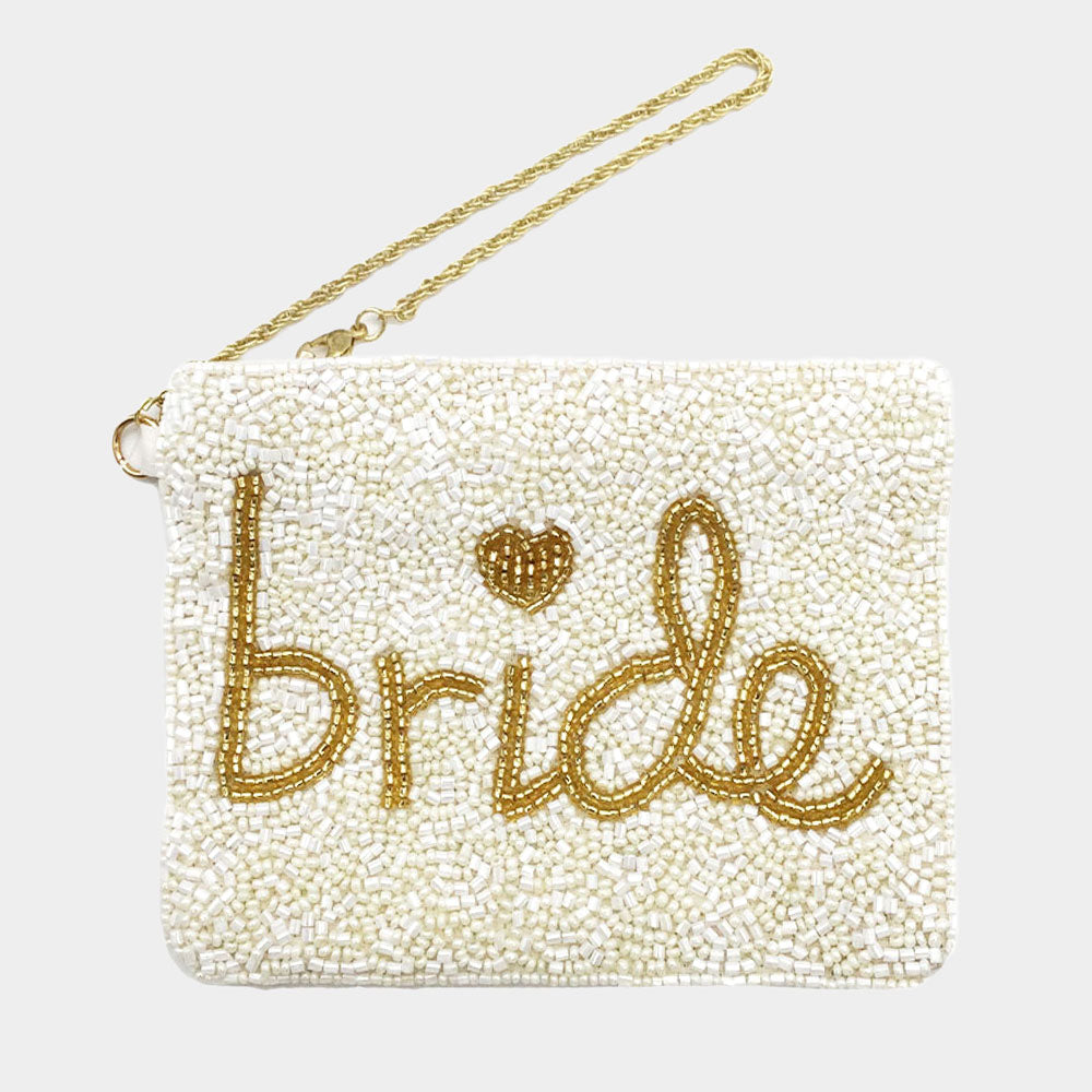 White BRIDE Seedbead Small Chain Bag