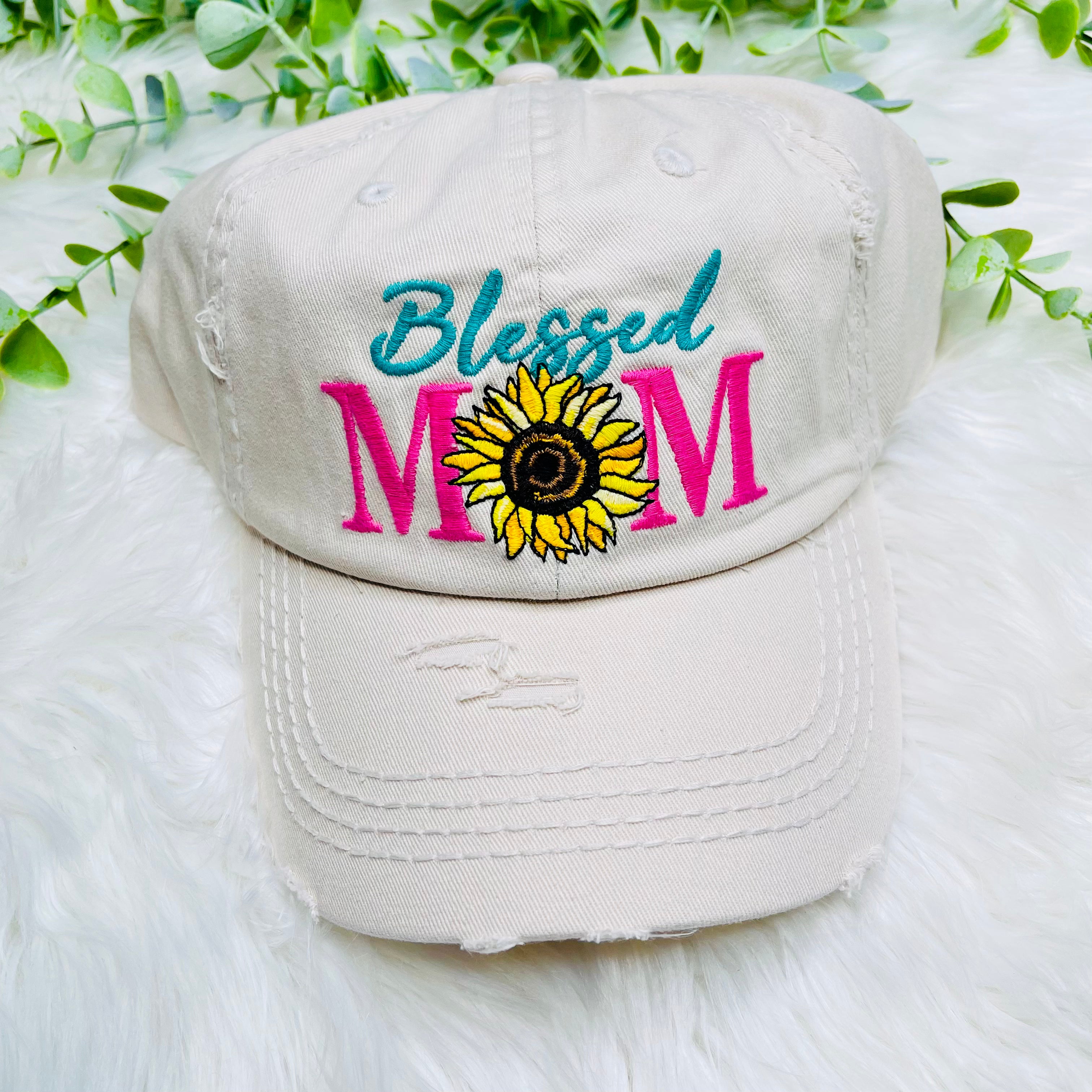 BLESSED MOM Sunflower Hat