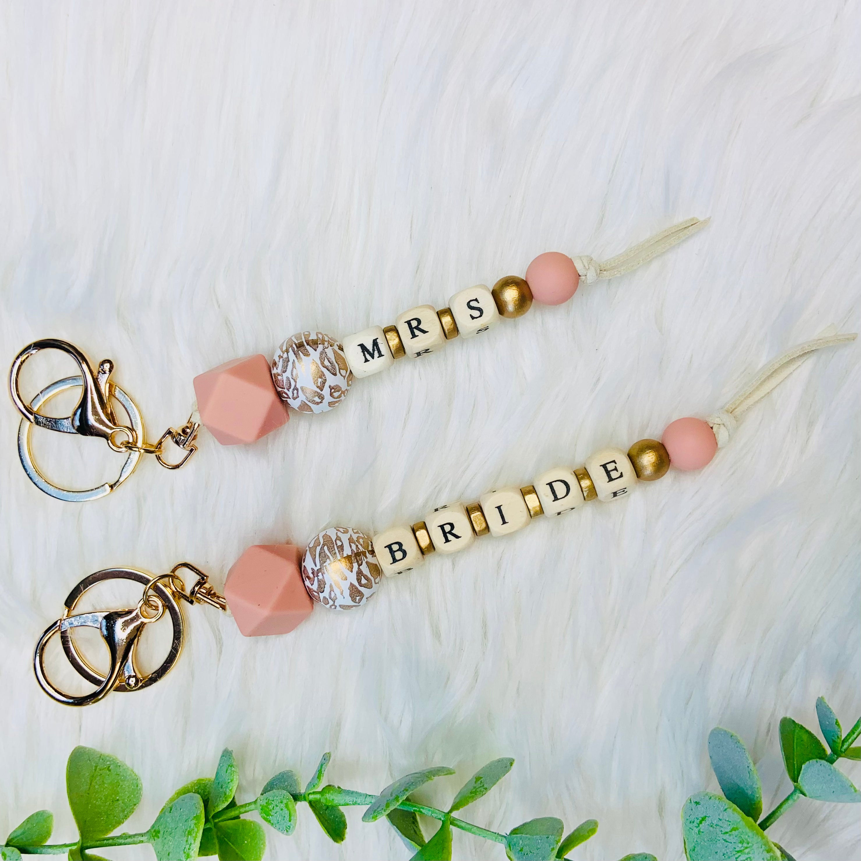 Bridal Wood Beaded Tassel Keychain