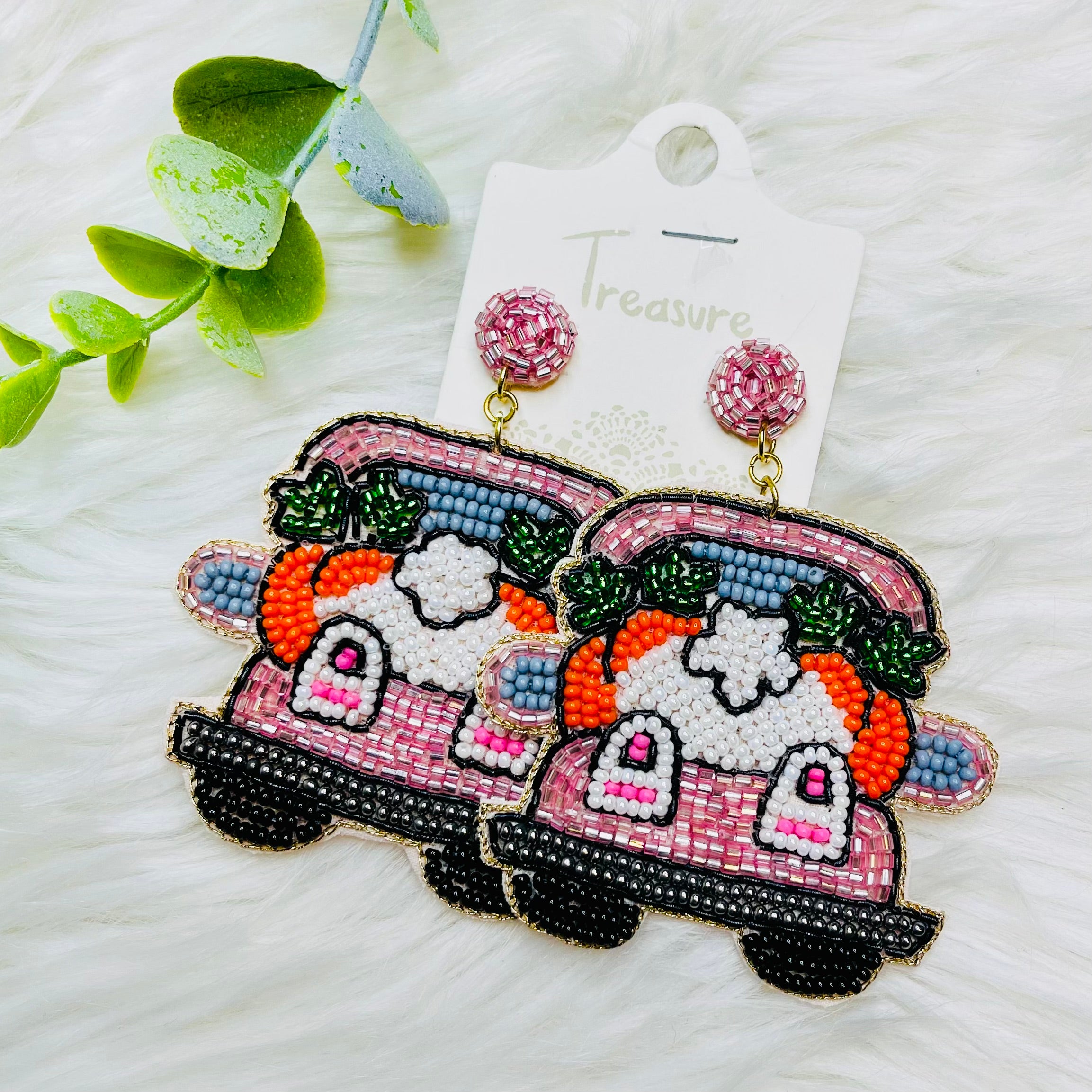 Easter Bunny Butt & Carrots Truck Seedbead Earrings- SALE