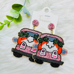 Easter Bunny Butt & Carrots Truck Seedbead Earrings- SALE