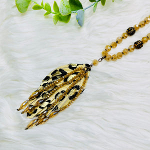 Fringe Leopard Teardrop Tassel Necklace