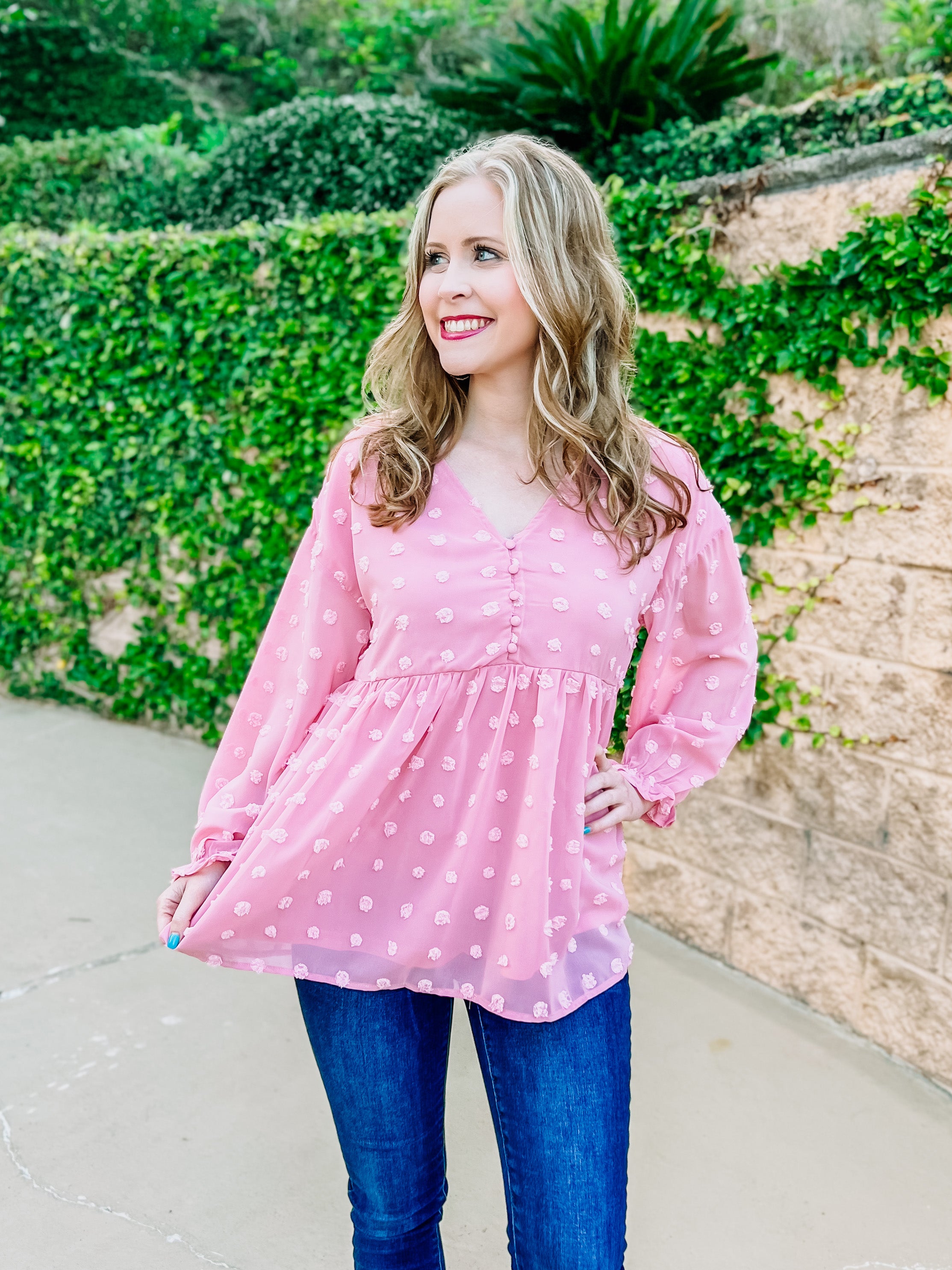 Pink Swiss Dot Top- SALE- SMALL & LARGE AVAILABLE