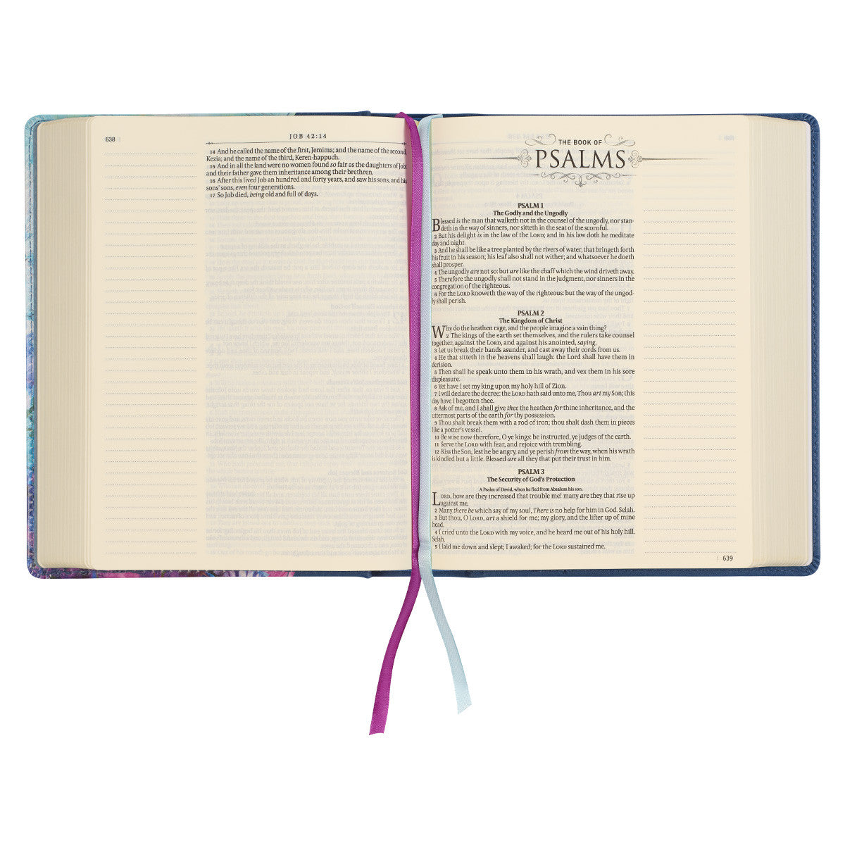 Blue Floral Faux Leather Hardcover Note Taking Bible KJV