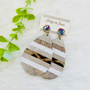 White Glitter Leopard Teardrop Serape Earrings