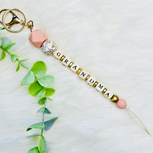 Grandma Names Wood Beaded Tassel Keychain