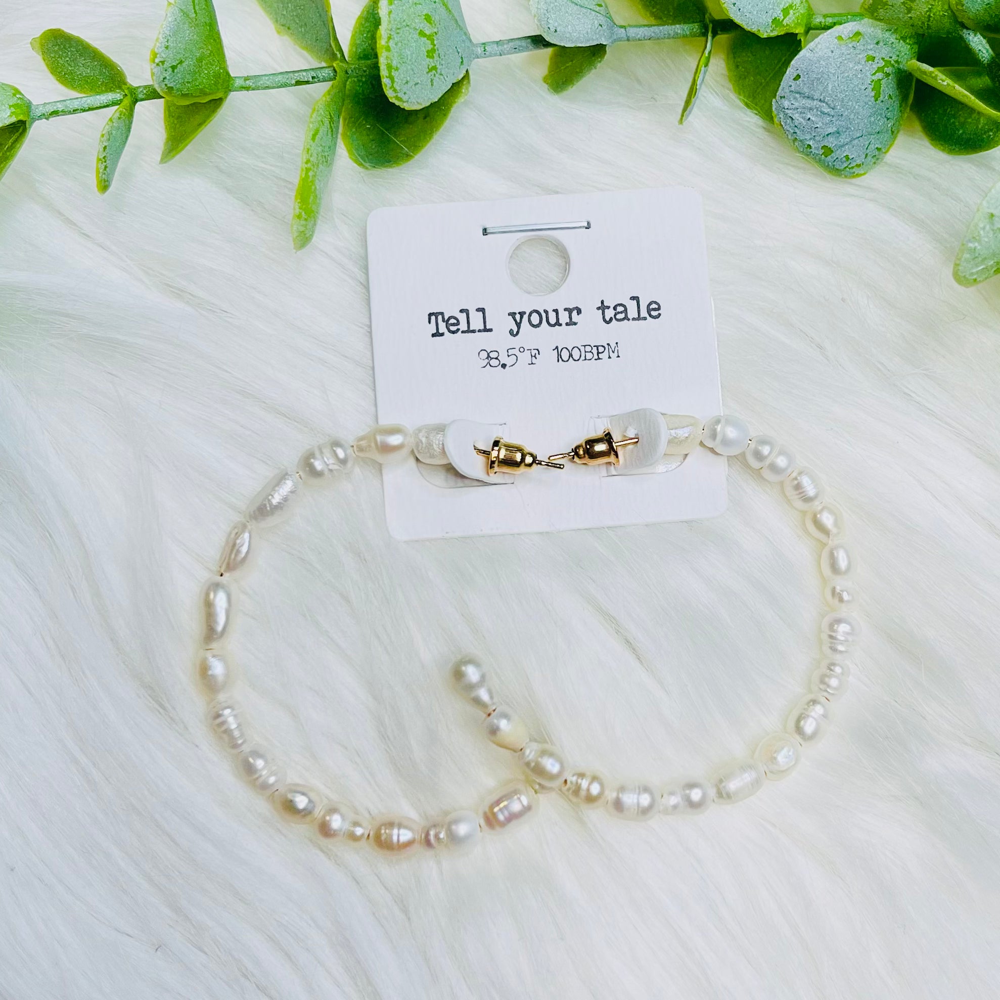 Cream Pearl Hoop Earrings