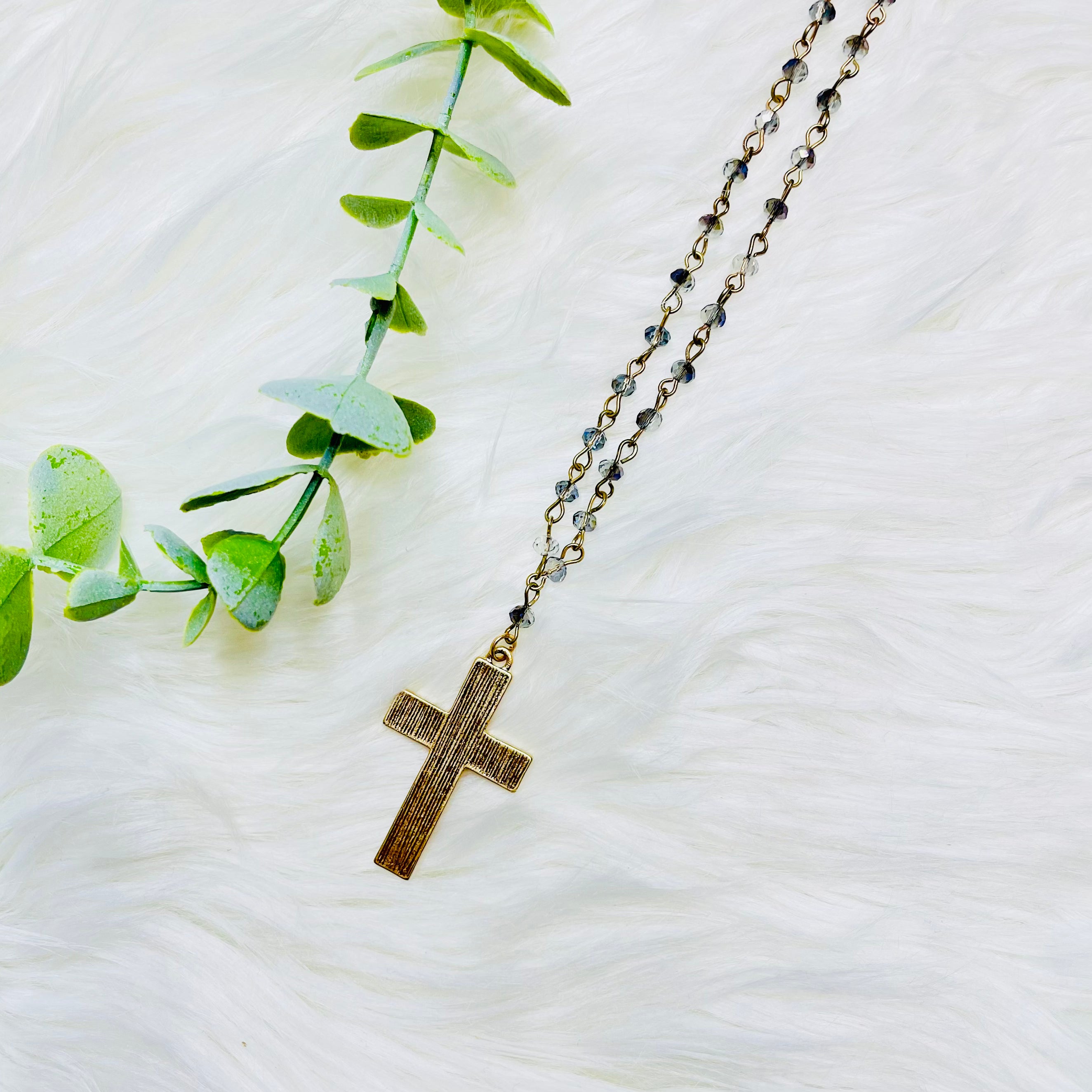 Long Beaded Cross Necklace