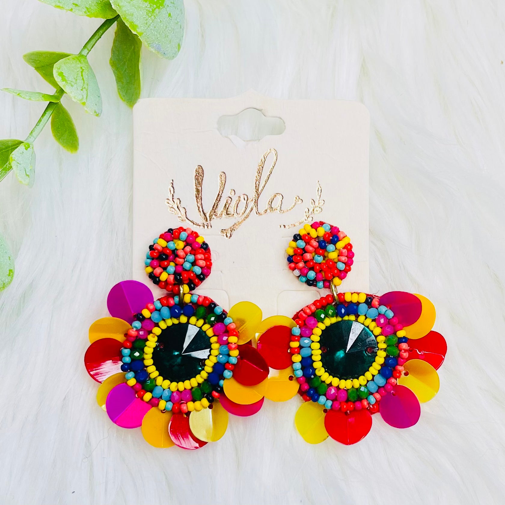 Sequin Seedbead Flower Earrings