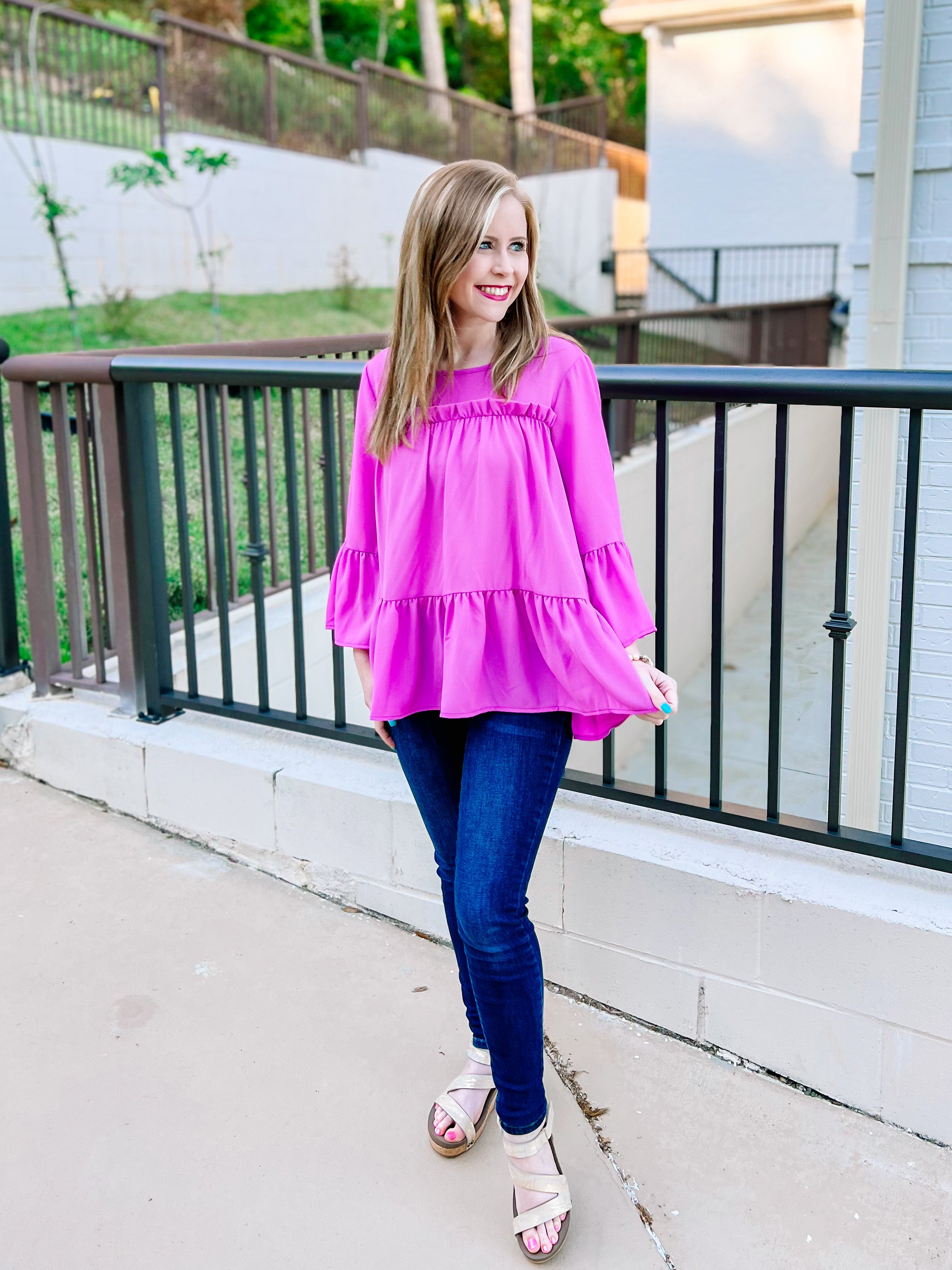 Orchid Frilly Woven Ruffle Blouse- SALE