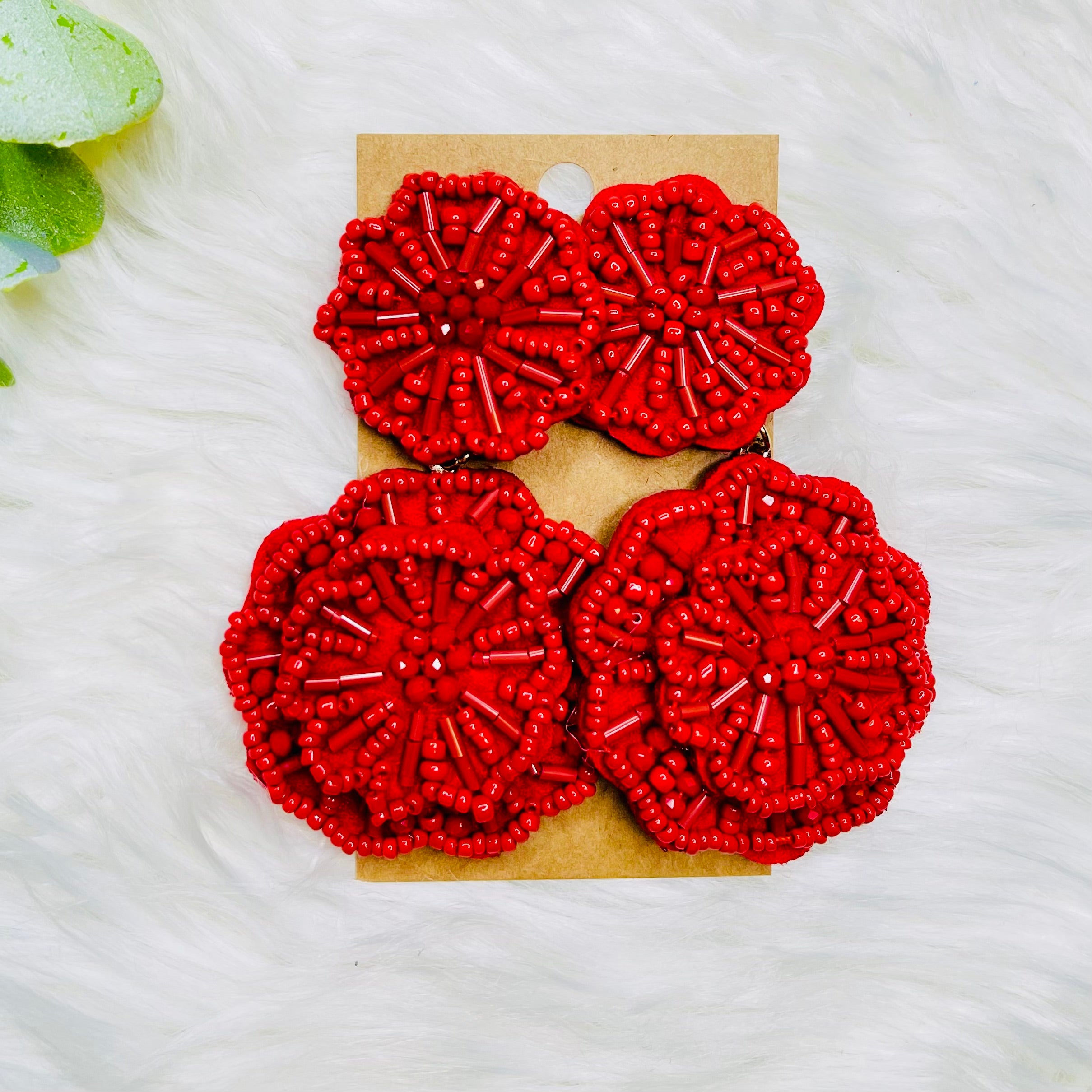 Chunky Seedbead Double Flower Earrings