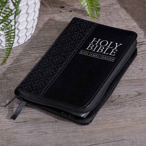 Black Faux Leather Mini Pocket KJV Zippered Bible