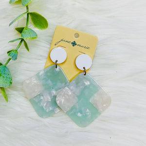 Mint White Acrylic Rounded Square Earrings
