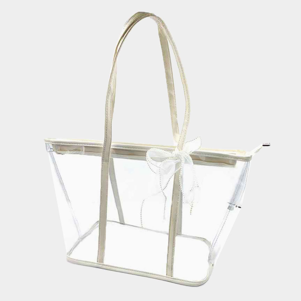 Clear Tote Bag With Colored Trim & Pearls
