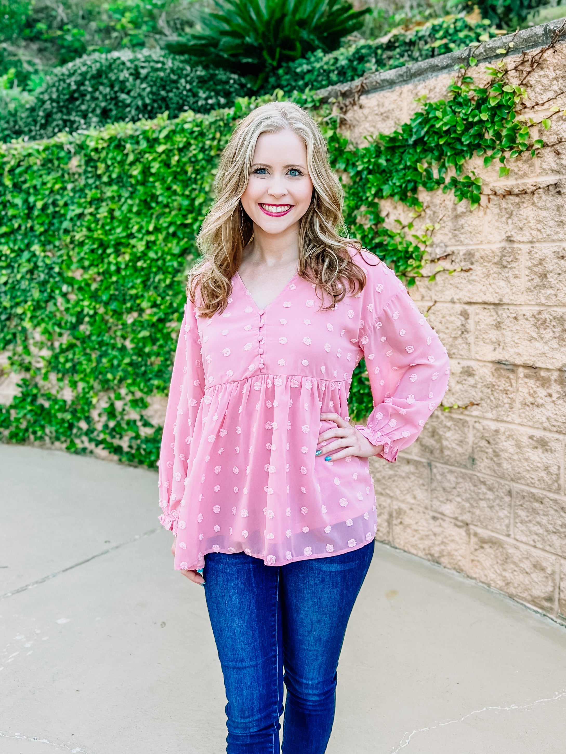 Pink Swiss Dot Top- SALE- SMALL & LARGE AVAILABLE