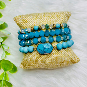 Turquoise Beaded Stone Bracelet Set of 3