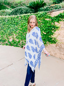 White Blue Border Kimono -PLUS