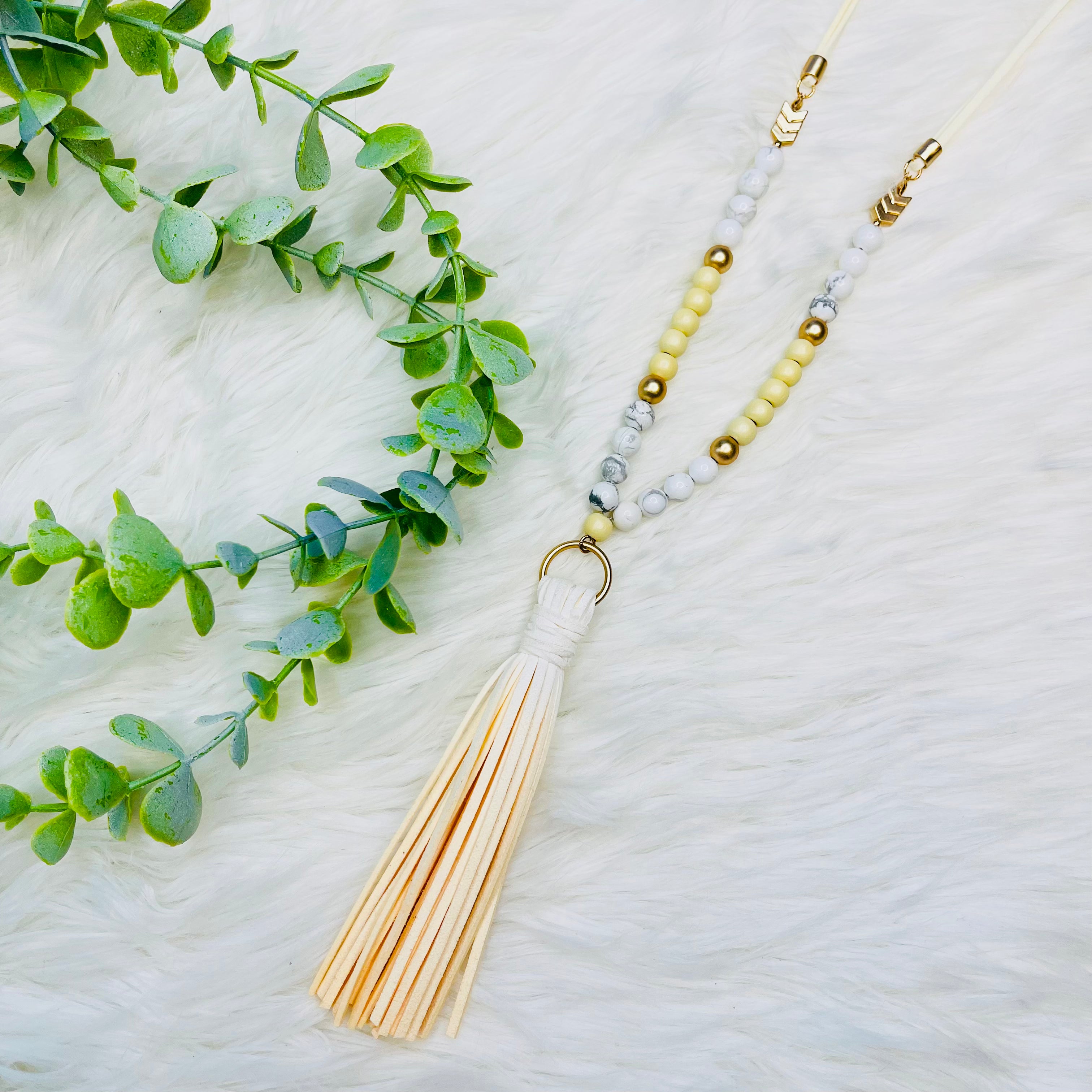 Wood Beaded Fabric Chain Tassel Necklace