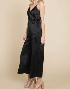 BLACK SATIN SHIMMER STRIPED JUMPSUIT- SMALL